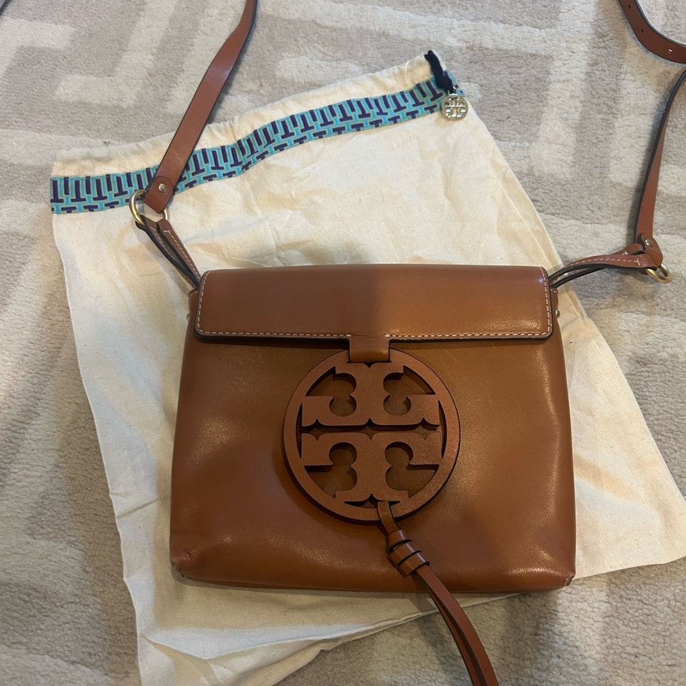 Tory Burch Tan Leather Miller Logo Crossbody